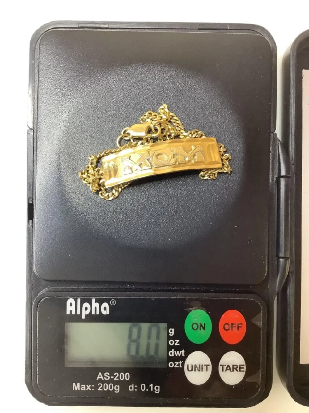 14K Yellow Gold, 8g Women’s “MOM” ID 7inch Bracelet Cuban Link Double Chain.