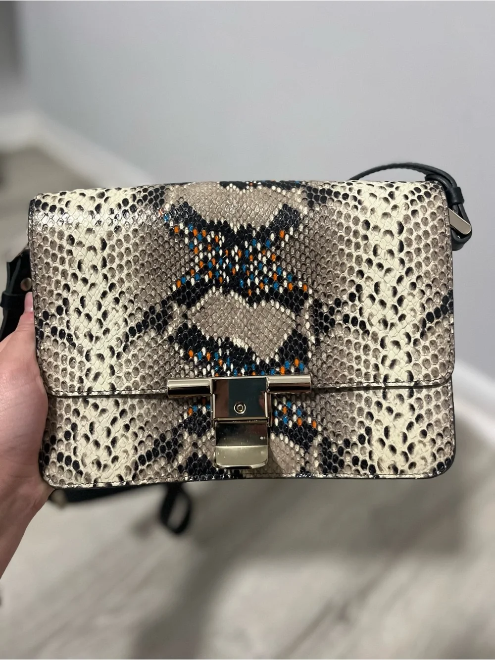 Massimo Dutti Genuine Leather Snake Print Crossbody Bag NWOT