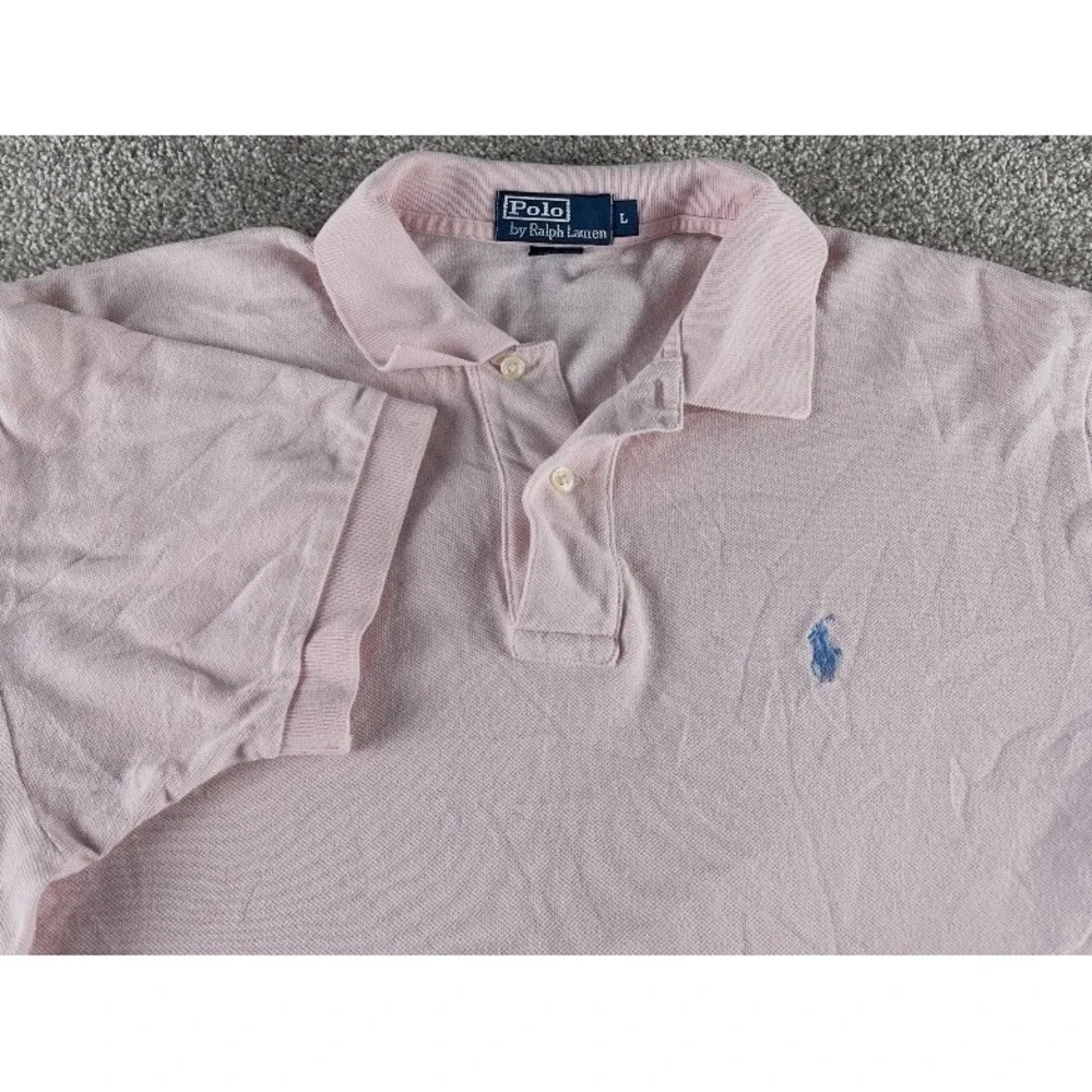 Polo Ralph Lauren Solid Pink Polo Shirt Mens L Blue Pony Cotton Preppy Classic