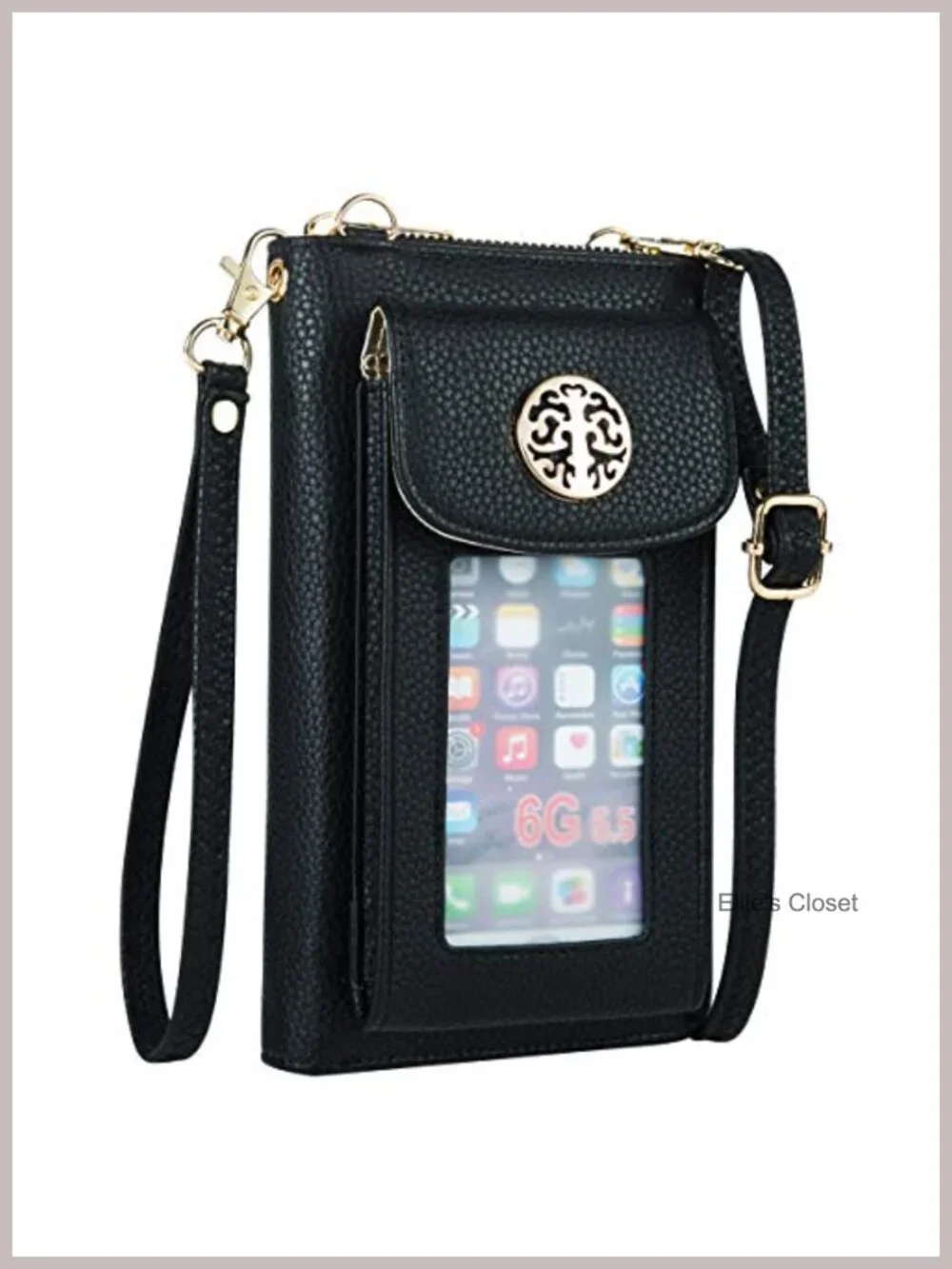 Vegan Faux Leather Wristlet Crossbody Wallet with Phone Pocket