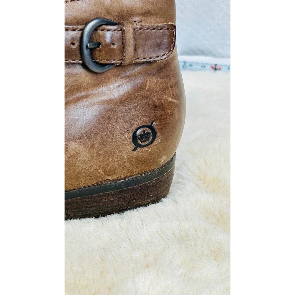 Born Womens Brown Distressed Leather Ankle Boots Buckle Booties F81504 US 7.5