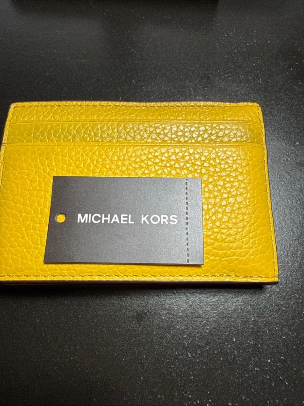 Michael Kors Yellow Pebbled Leather Compact Card Wallet