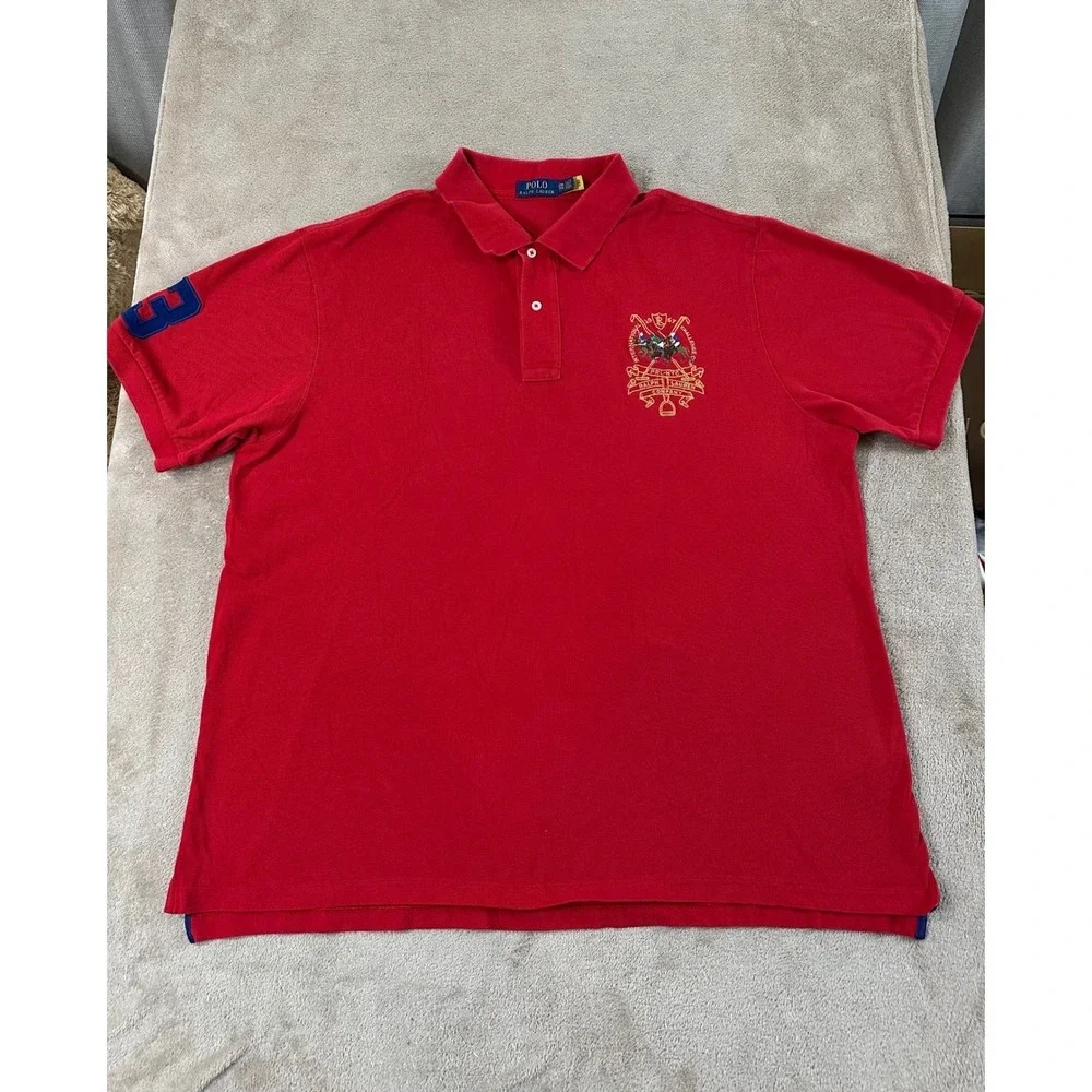 Polo Ralph Lauren PRL-NYC Triple Pony Polo Shirts Men 2XB Big‎ Red Gold Crest #3