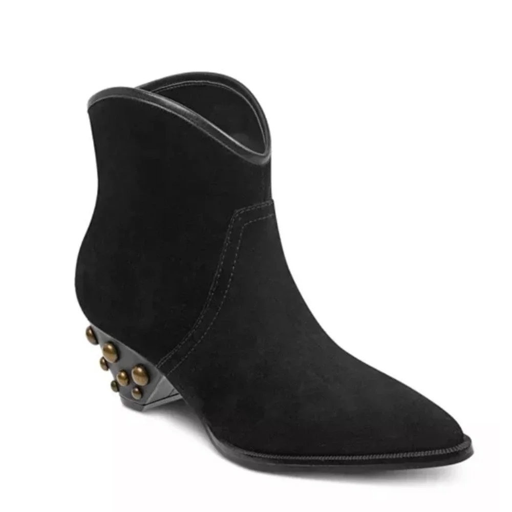 Marc Fisher LTD Rippa Black Suede Studded Heel Booties Womens 6.5M Ankle Boots