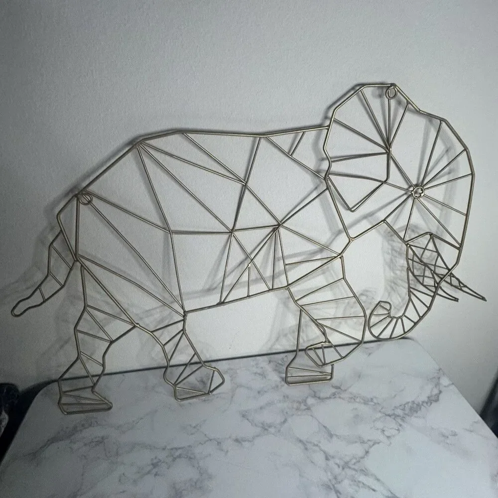Gold Metal Wire Geometric Elephant Freestanding Sculpture Figurine Decor