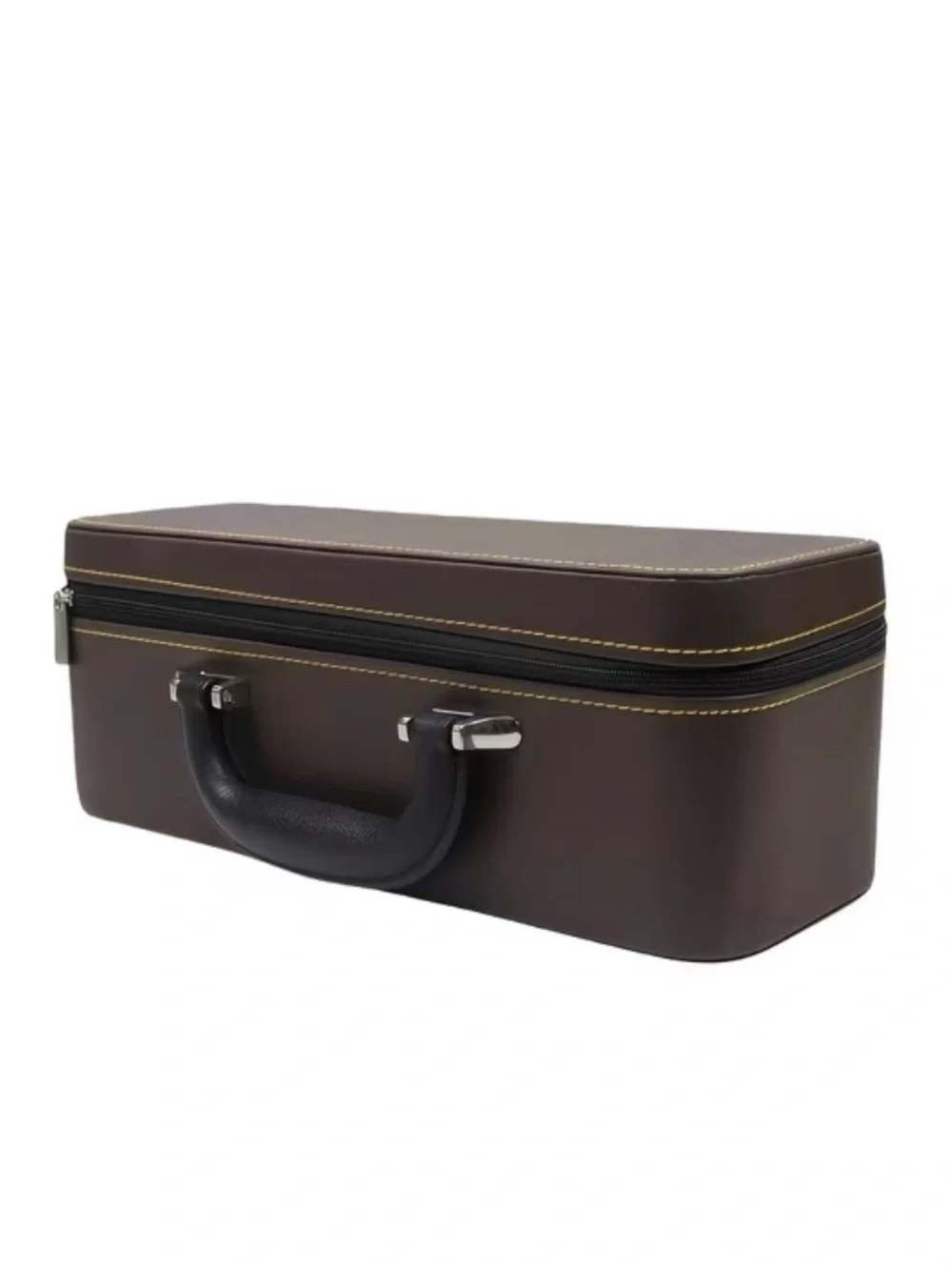 Brown Vintage-Style Hard Case for Bangle Jade Travel Box with Black Handle