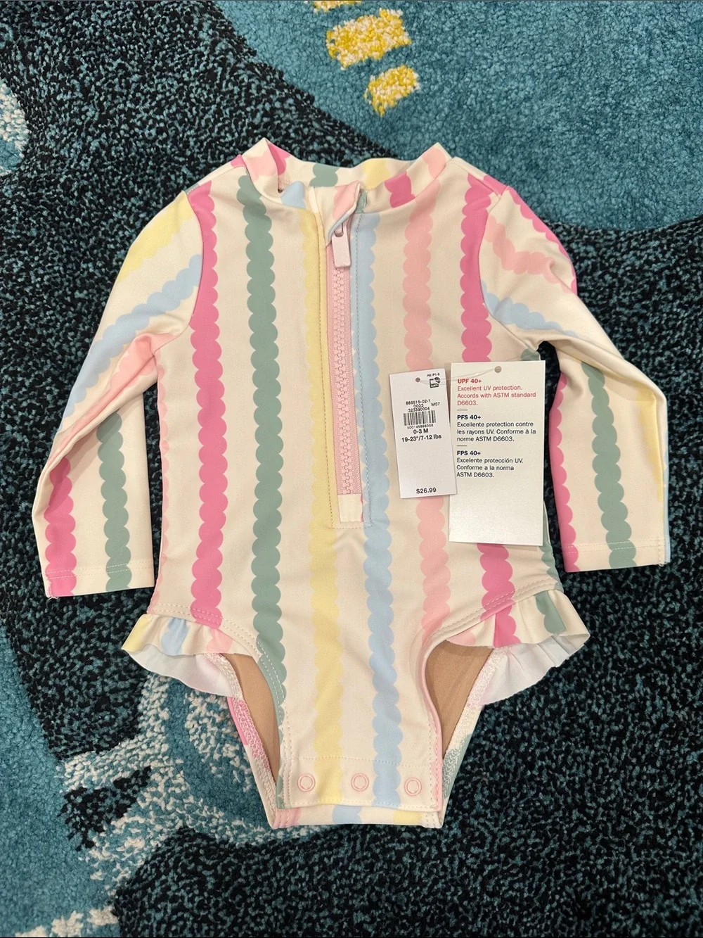 Striped Pastel Ruffle Long Sleeve Baby Swimsuit