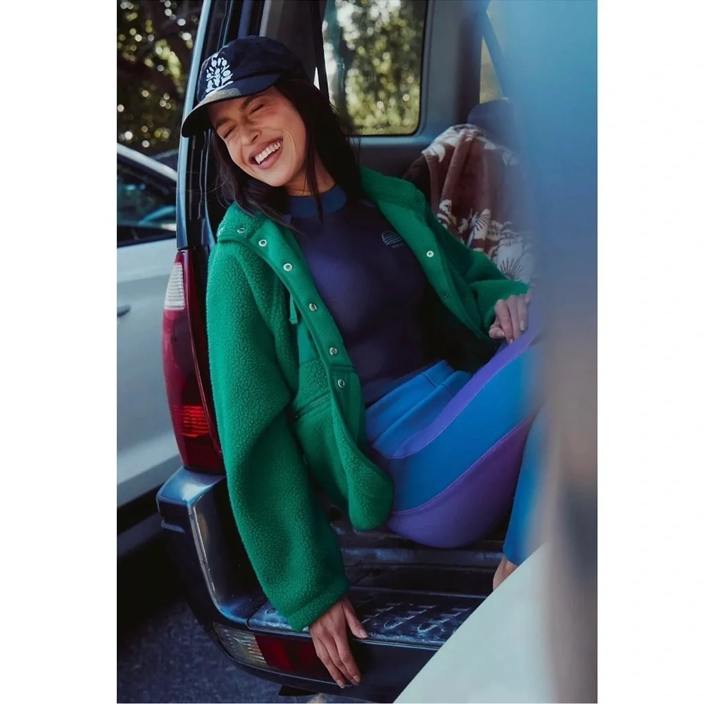 NWT Free People Movement Hit The Slopes Fleece Jacket Green Glow Medium