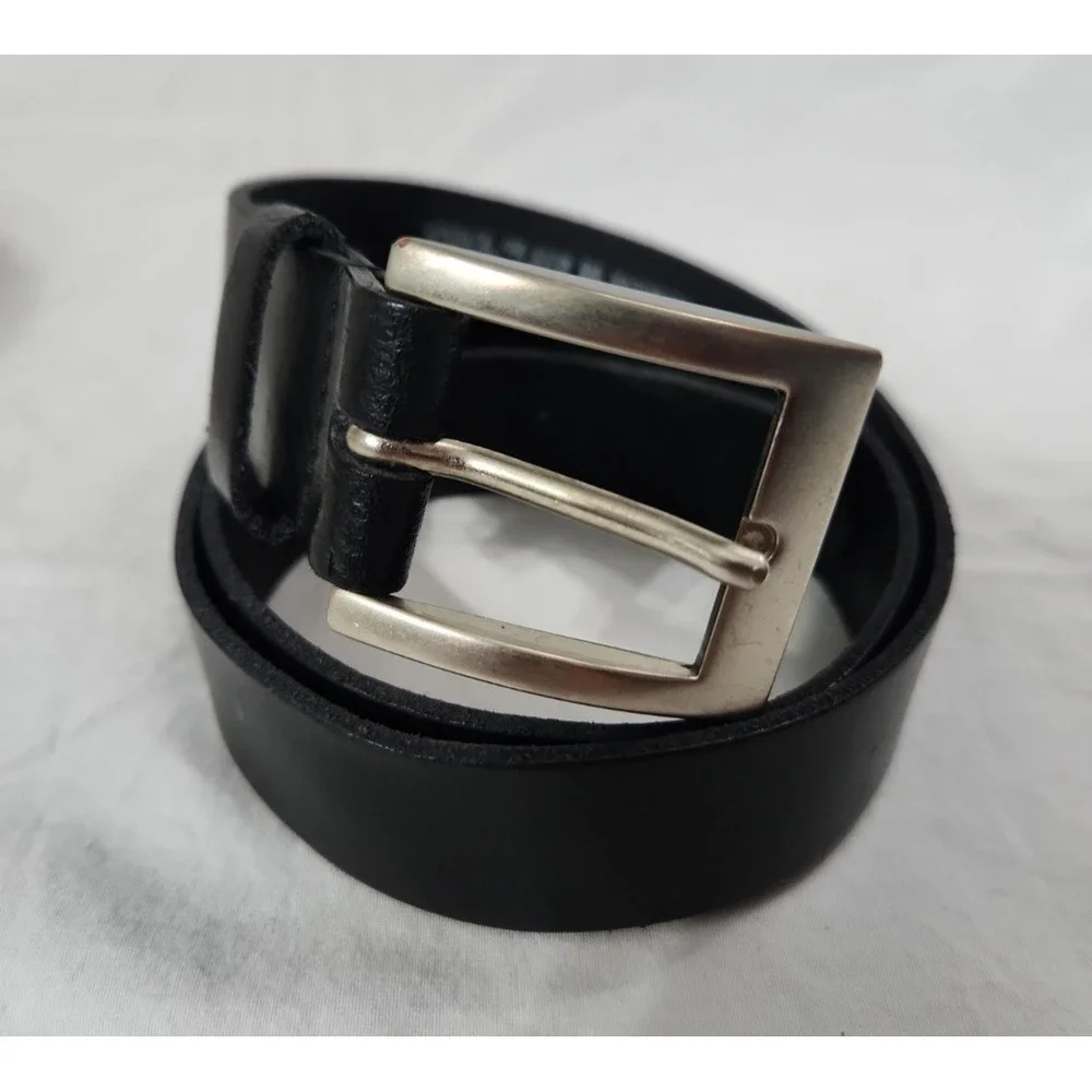 Black Leather Unisex Belt  Made In France Genuine Leather 28