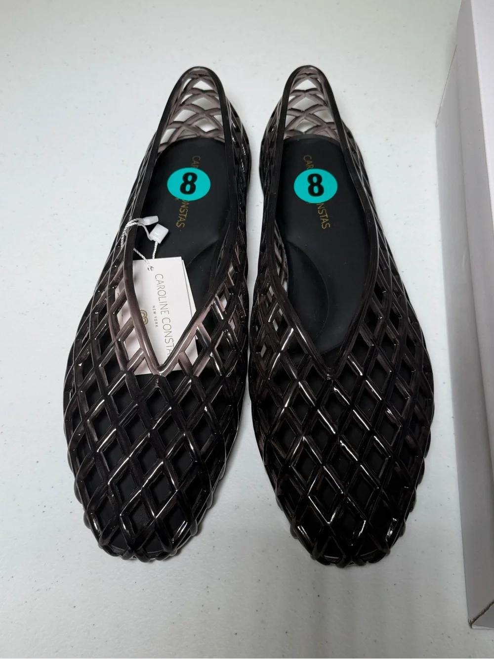 Caroline Constas Metallic Black Lattice Ballet Flats