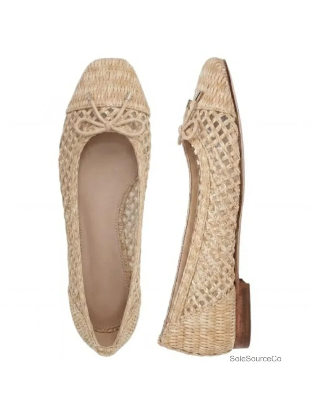 Women's Woven Raffia Ballet Flats Bow Slip On Square Toe Comfort Shoes