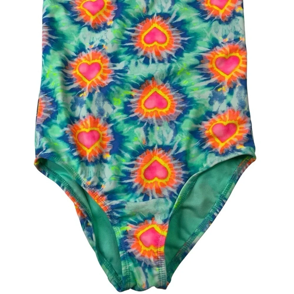 Wonder Nation Girls‎ Swimsuit Heart Tie Dye One Piece Size Medium UV Protection