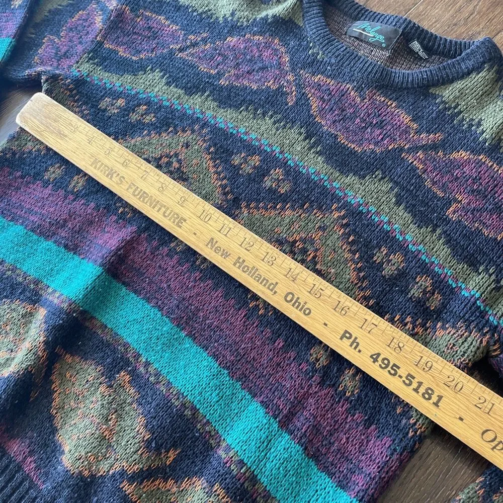 MELANGE Multi-Color Abstract Acrylic Sweater Vtg 90s Mens Biggie Cosby; Sz Med