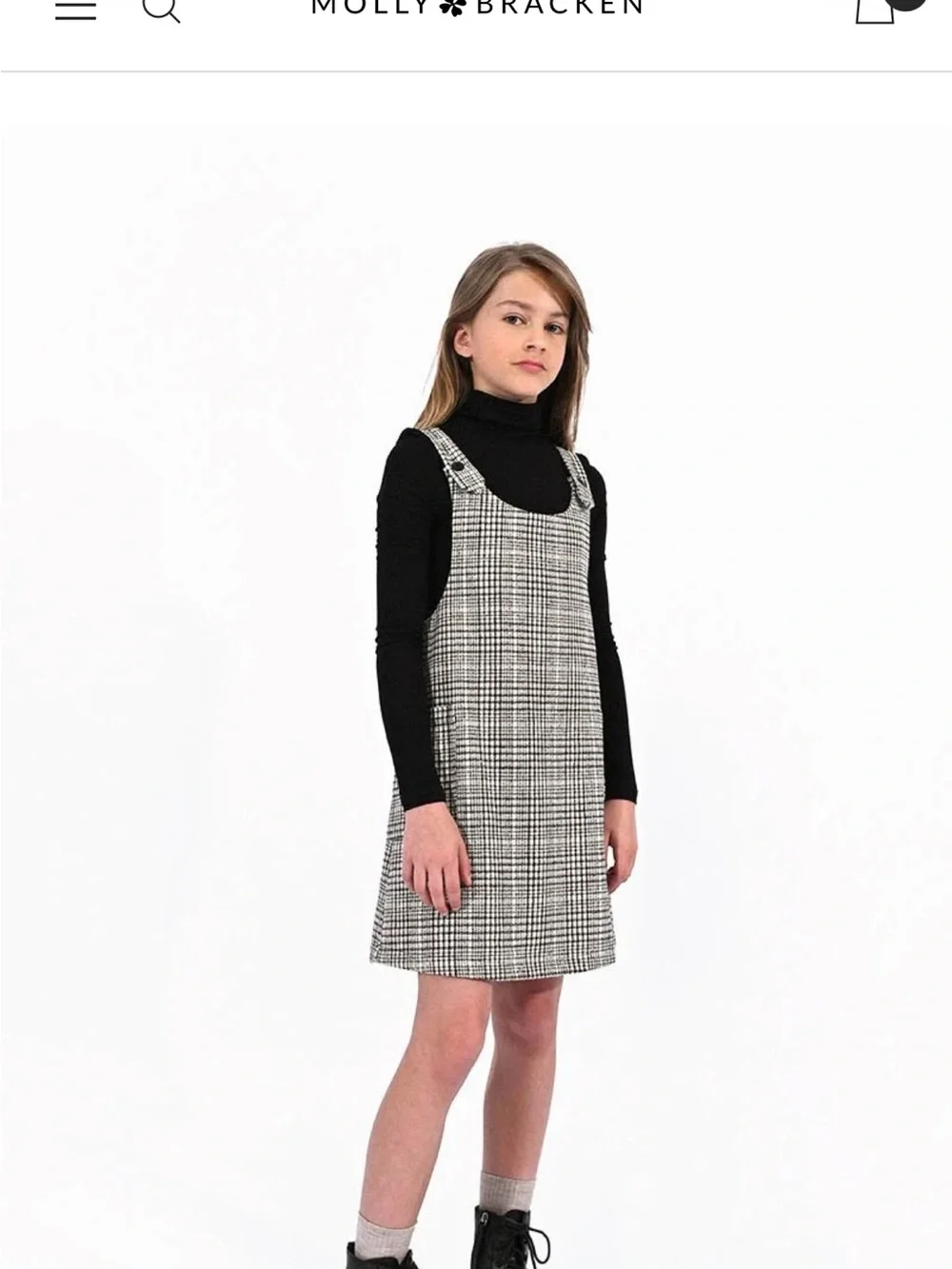 Girls Molly Bracken Black and White Plaid Pinafore Dress Size 16