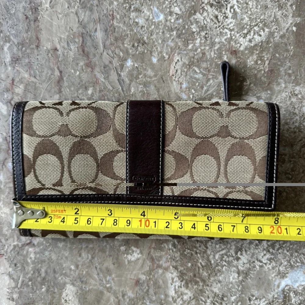 Authentic Vintage Coach Long Bifold Wallet ~ Brown Signature Canvas Pre Owned