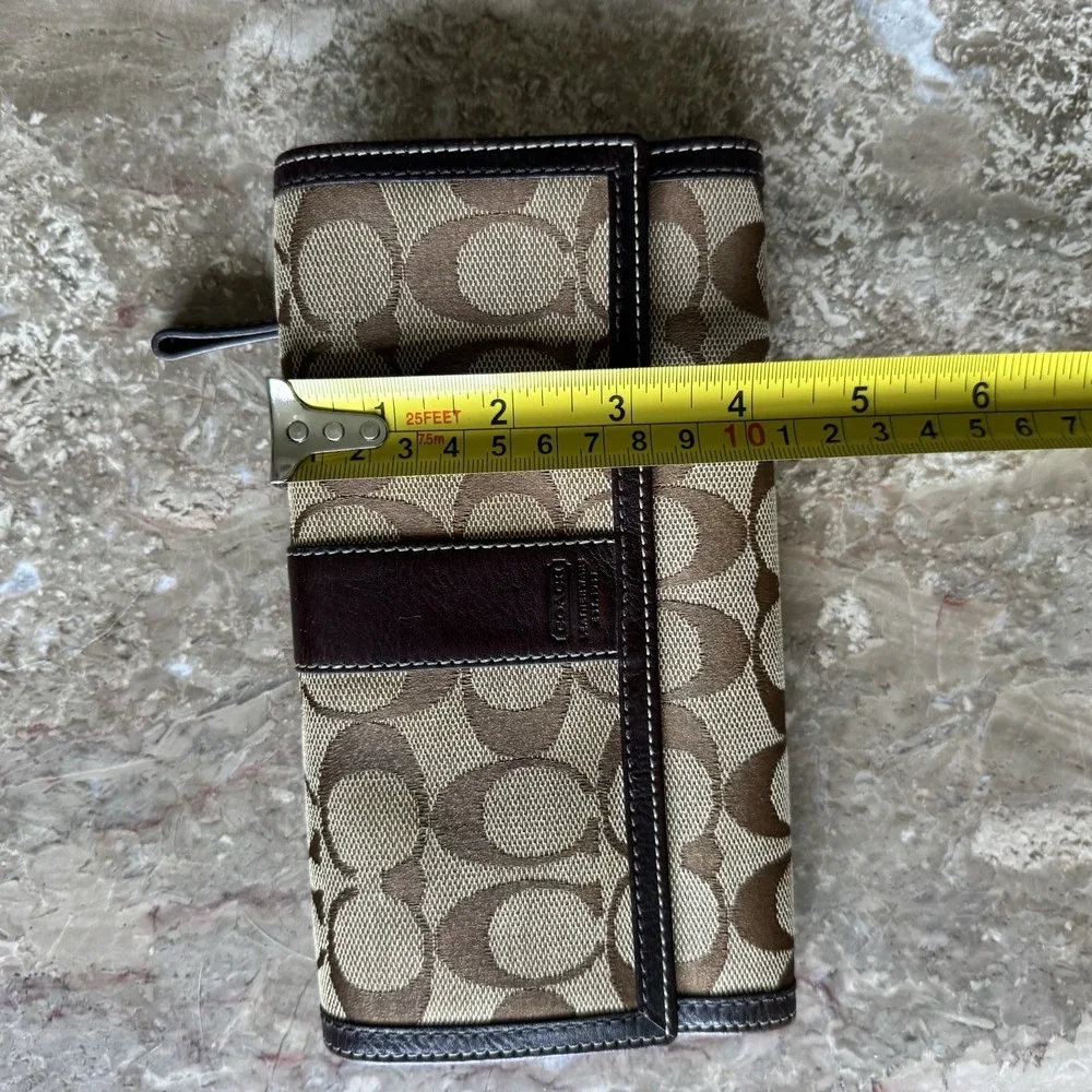 Authentic Vintage Coach Long Bifold Wallet ~ Brown Signature Canvas Pre Owned