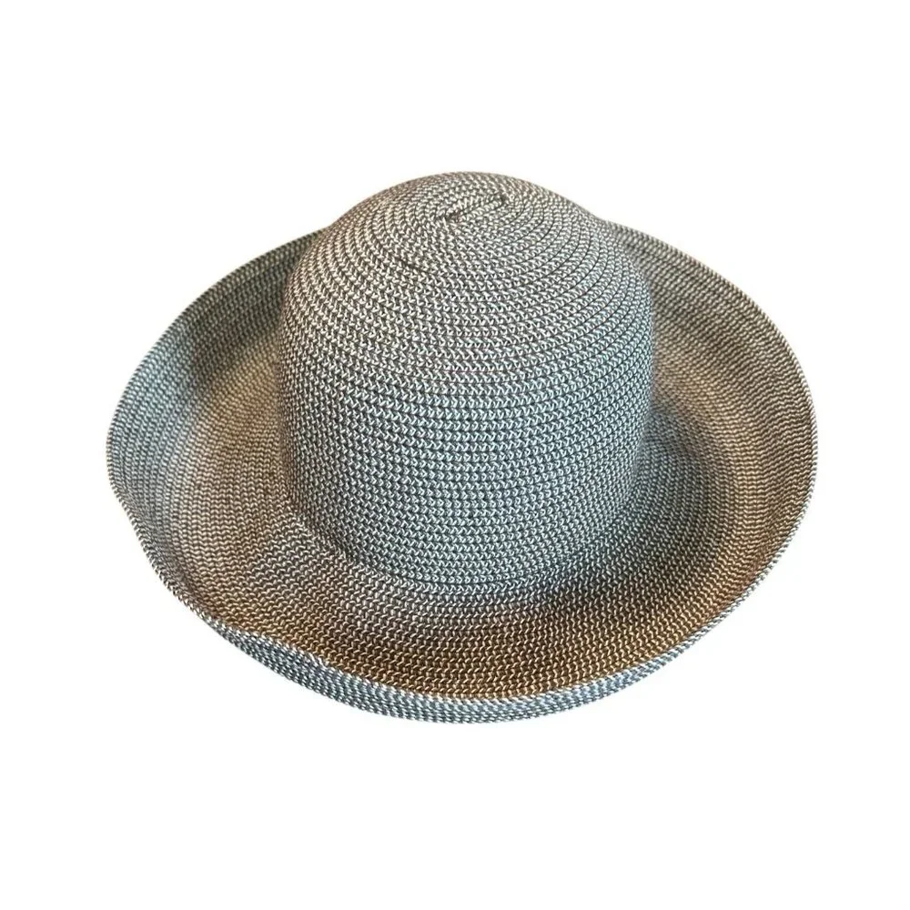 Vintage‎ Womens Woven Sun Hat Brown Wide Brimmed Brown Natural Tone Boho OSFM