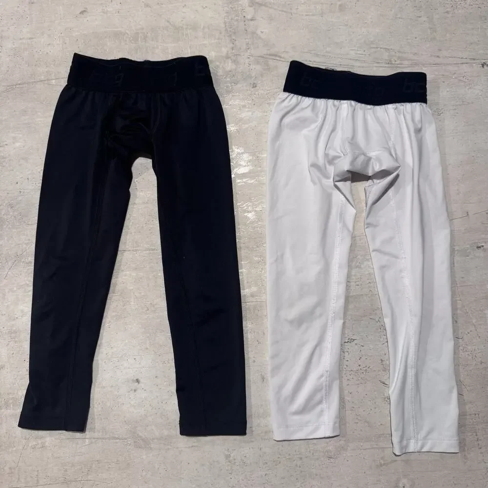 2 Pairs Boys Athletic Fitted Tights BCG Black XS 6/7 Black White