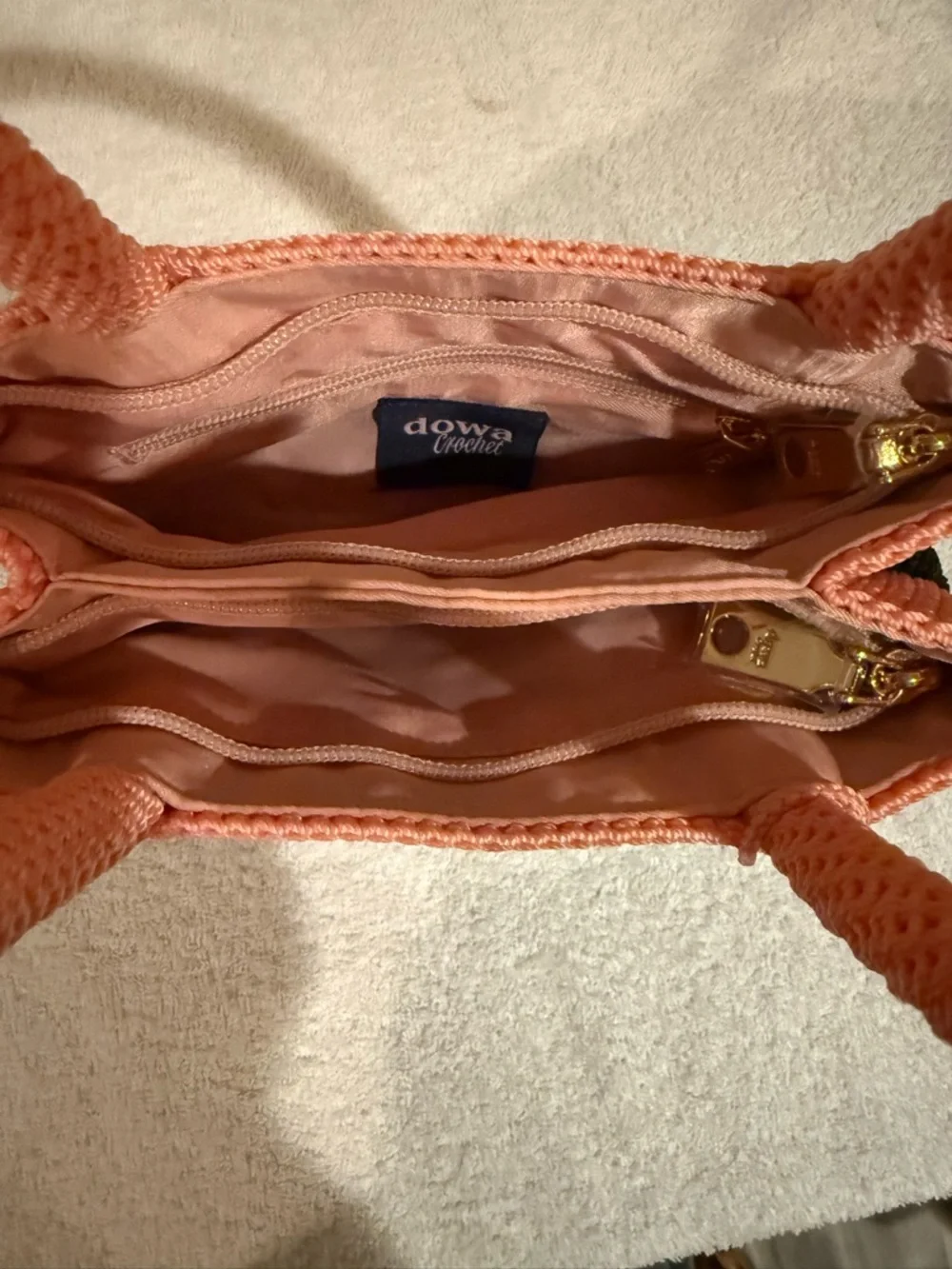 Dowa Unique Two-Tone Crochet Tote Bag in Coral‎ and Black Handmade