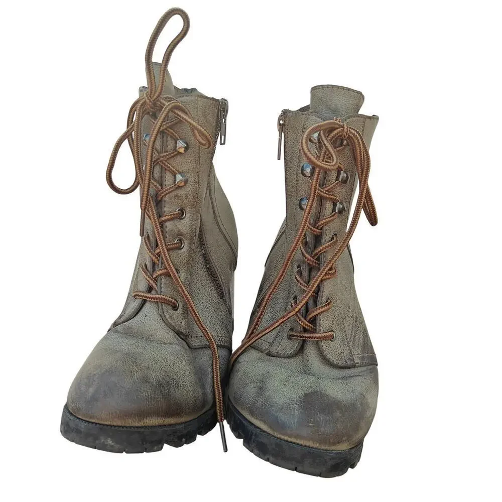 Maurices Lace-Up Chunky Heel Boots Women’s Size 8.5 Brown Side Zip Fashion