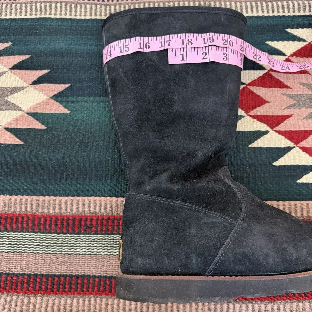 UGG Etta Tall Boots Sz‎ 10 Black Suede Leather Sheepskin Warm Waterproof Gothic