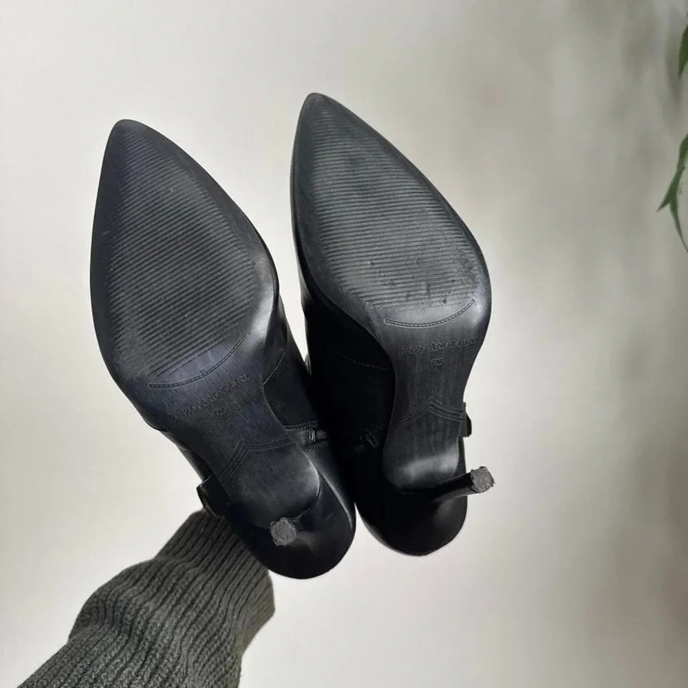 Black leather stud ankle boot size‎ 7 stiletto genuine leather Enzo moto buckle
