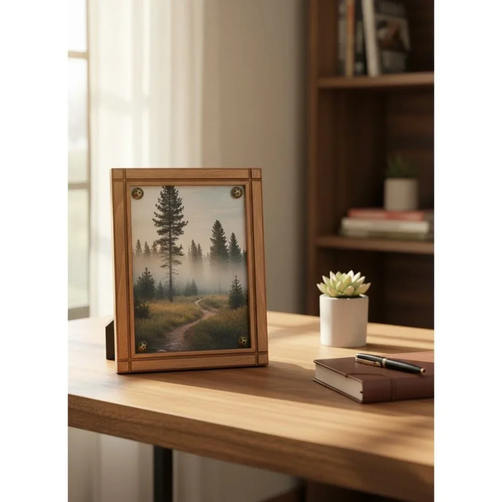 Vintage Handmade Wooden Photo Frame With Plastic Cover &‎ Brass Screws