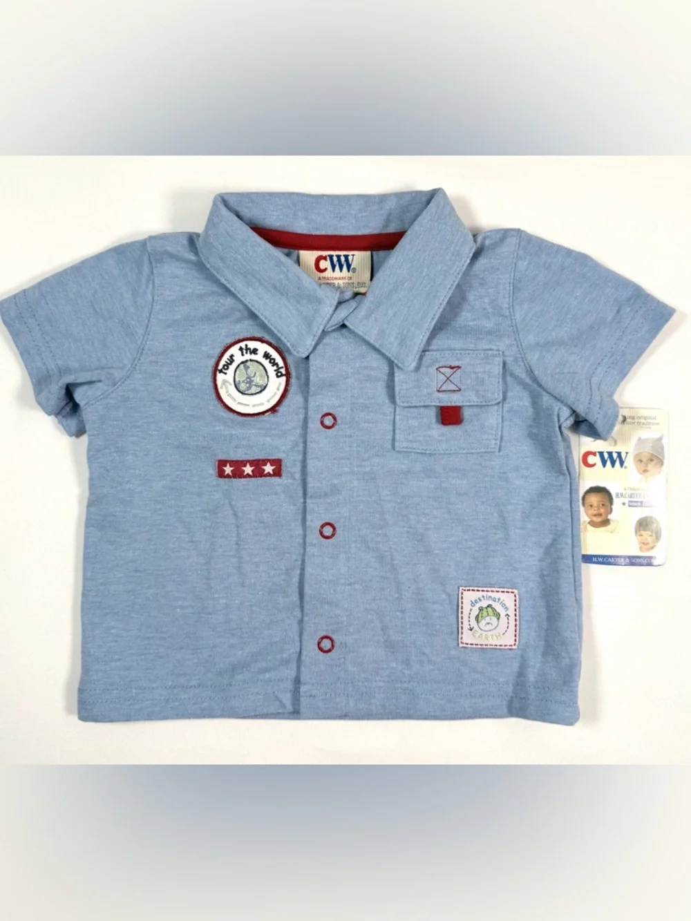 NWT CW CARTER’S Baby Boy‎ Utility Inspired  Patch Button Down Shirt 6-9M Retro