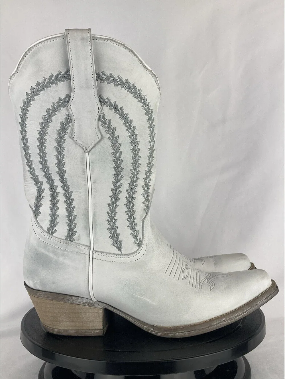 Women’s Size 8 Sterling River White Leather Western Cowboy Boots Pointed Toe
