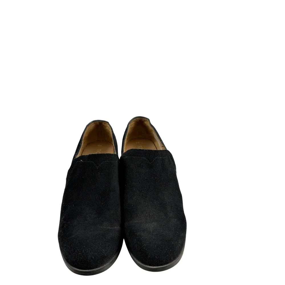 TOMS Shaye Black Suede‎ Slip On Booties Block Heel Womens Sz 8 Minimalist Casual