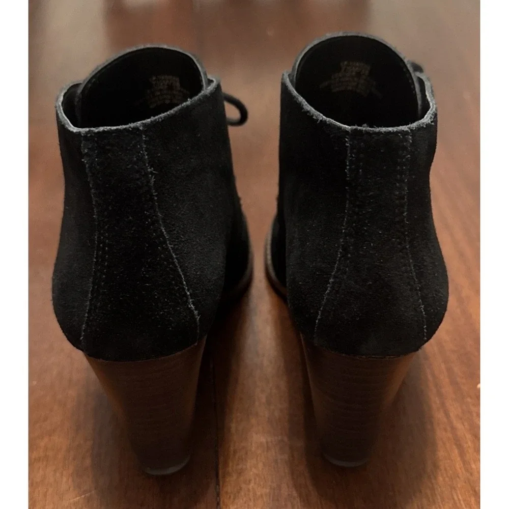 Lucky Brand LZ Yamens Booties Women 7.5 Black Suede Wedge Lace‎ Up Ankle Boots