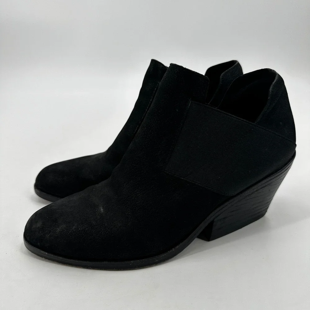 Eileen Fisher Black Suede Wedge Ankle Boots‎ Elastic Gore Almond Toe Booties