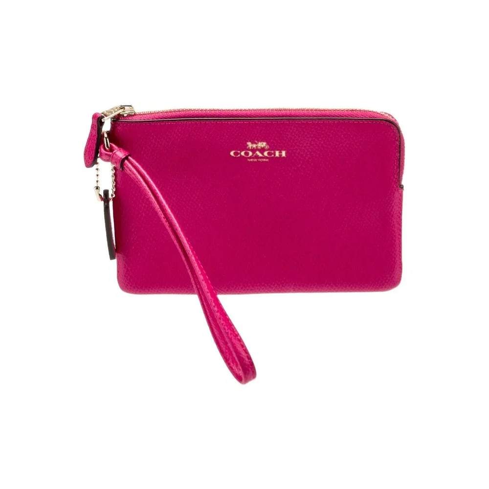 Coach Purple Fuchsia Textured Leather Zip Around‎ Purse Bag Wallet Wristlet