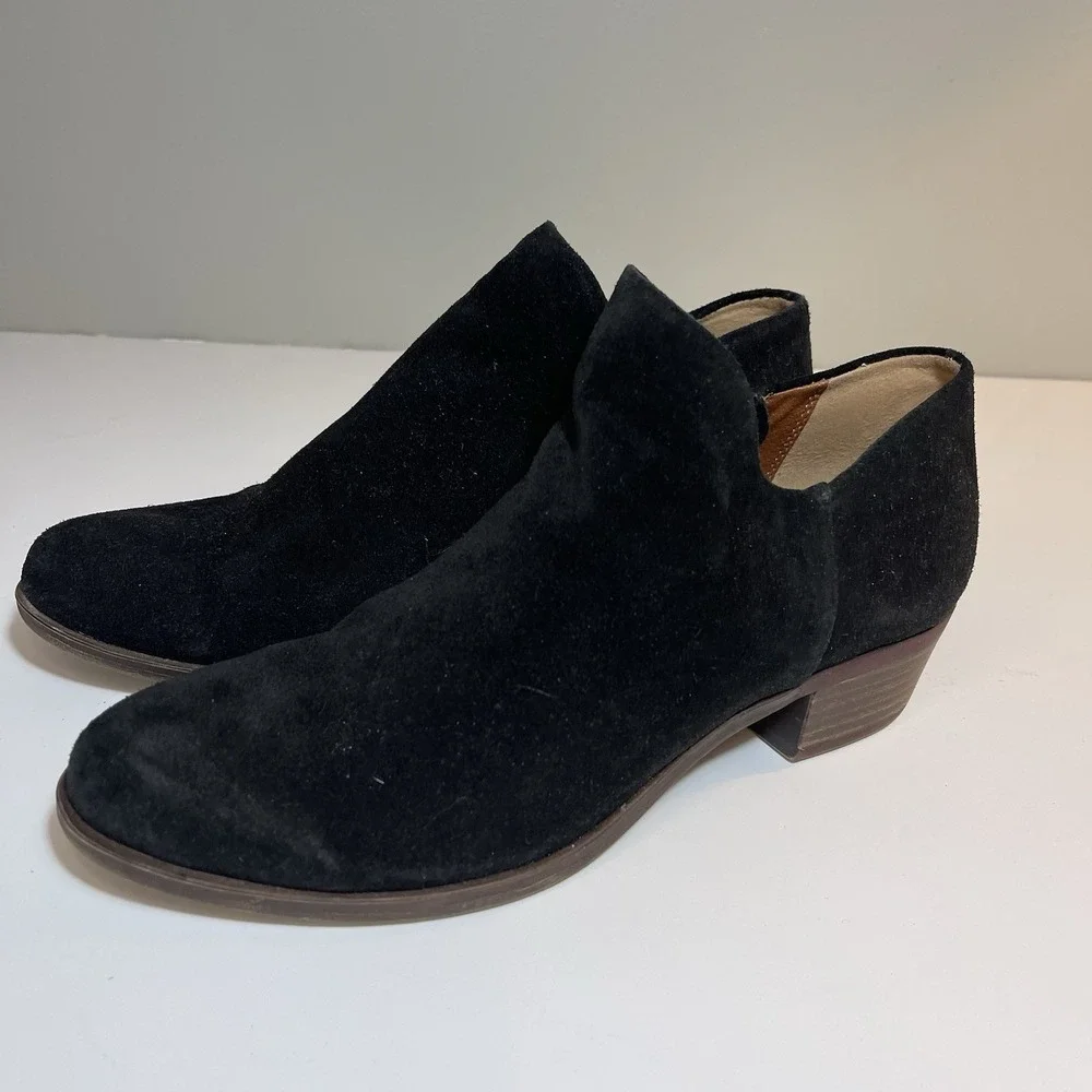 Lucky‎ Brand Women's Suede Brett Boots Black Mid Heel 7.5