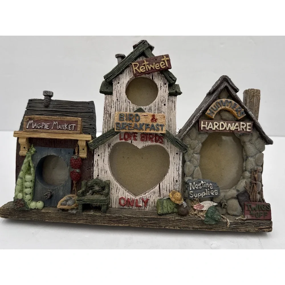 Vtg 90s Birdhouse Village Figurine Love Birds Resin Decor‎ Picture Frame Cottage