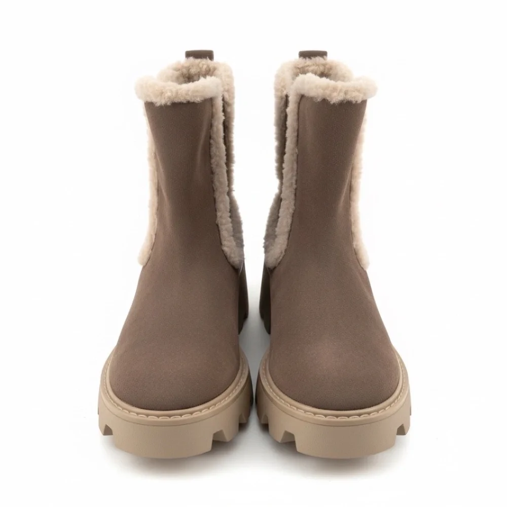 DV by Dolce Vita Vinny  Lug Sole Ankle Bootie Pull On Fur Trim Tan Size 8  New