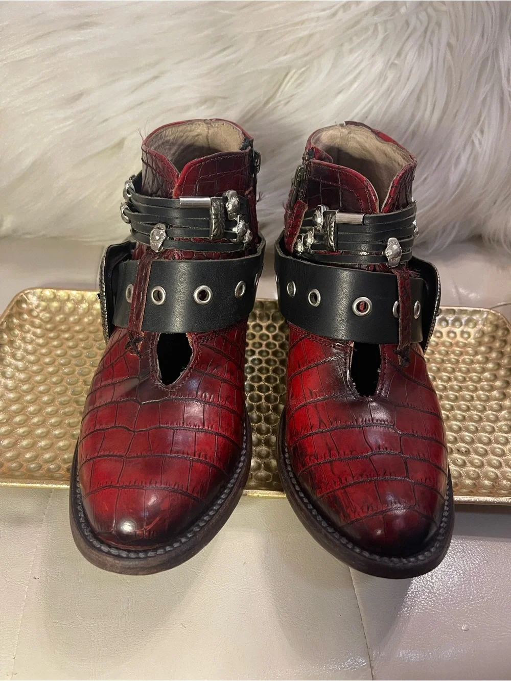 Freebird by Steven “Saloon” Leather Bootie in Red Croco MSRP $295
