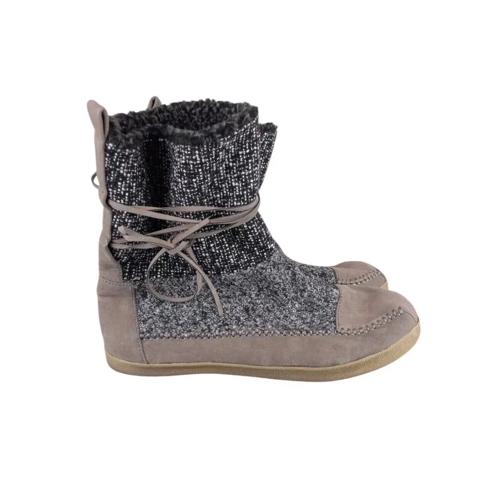 Madden Girl Jackmen Black/White Tweed‎ Boots Lace Tie Booties Size 9 Beige