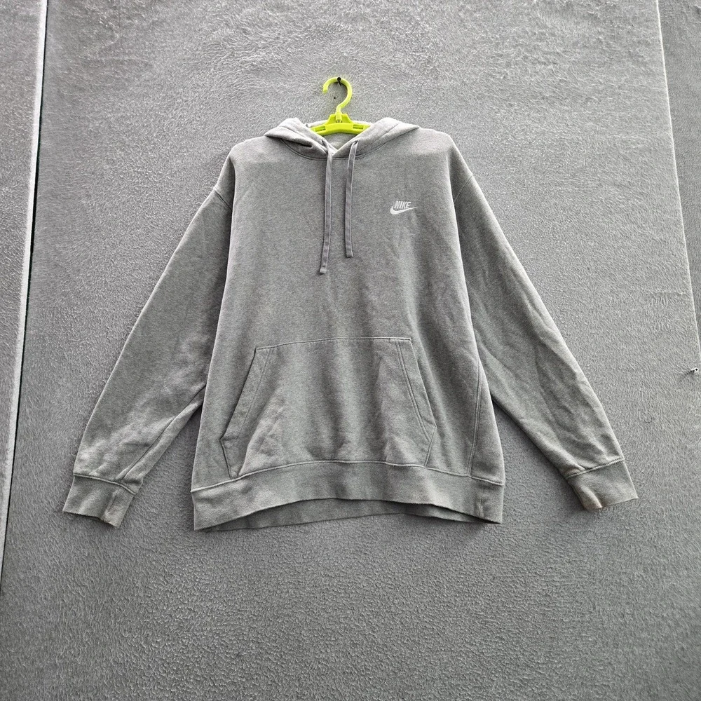 Nike Men Hoodie XL Gray Embroidered Fleece Activewear Logo Long Sleeve