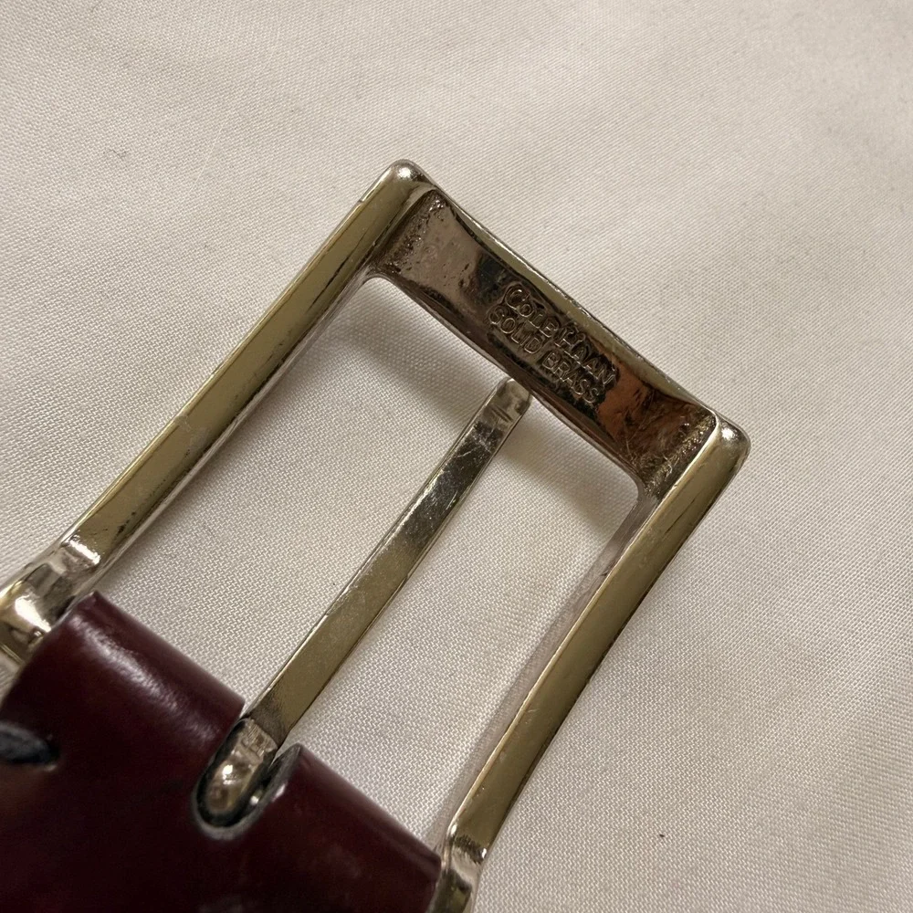 Cole Haan Mens Burgundy Leather Belt Solid Brass‎ Buckle USA Made A1934 Size 42