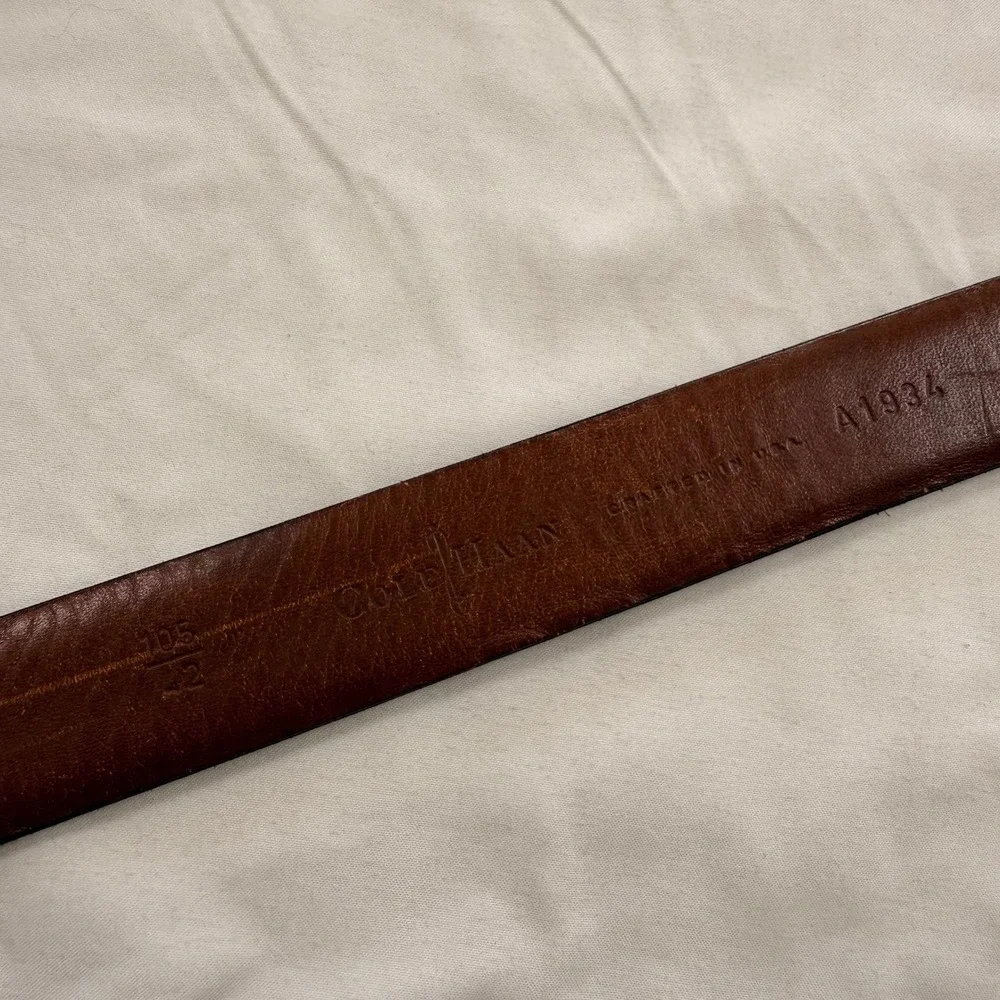 Cole Haan Mens Burgundy Leather Belt Solid Brass‎ Buckle USA Made A1934 Size 42