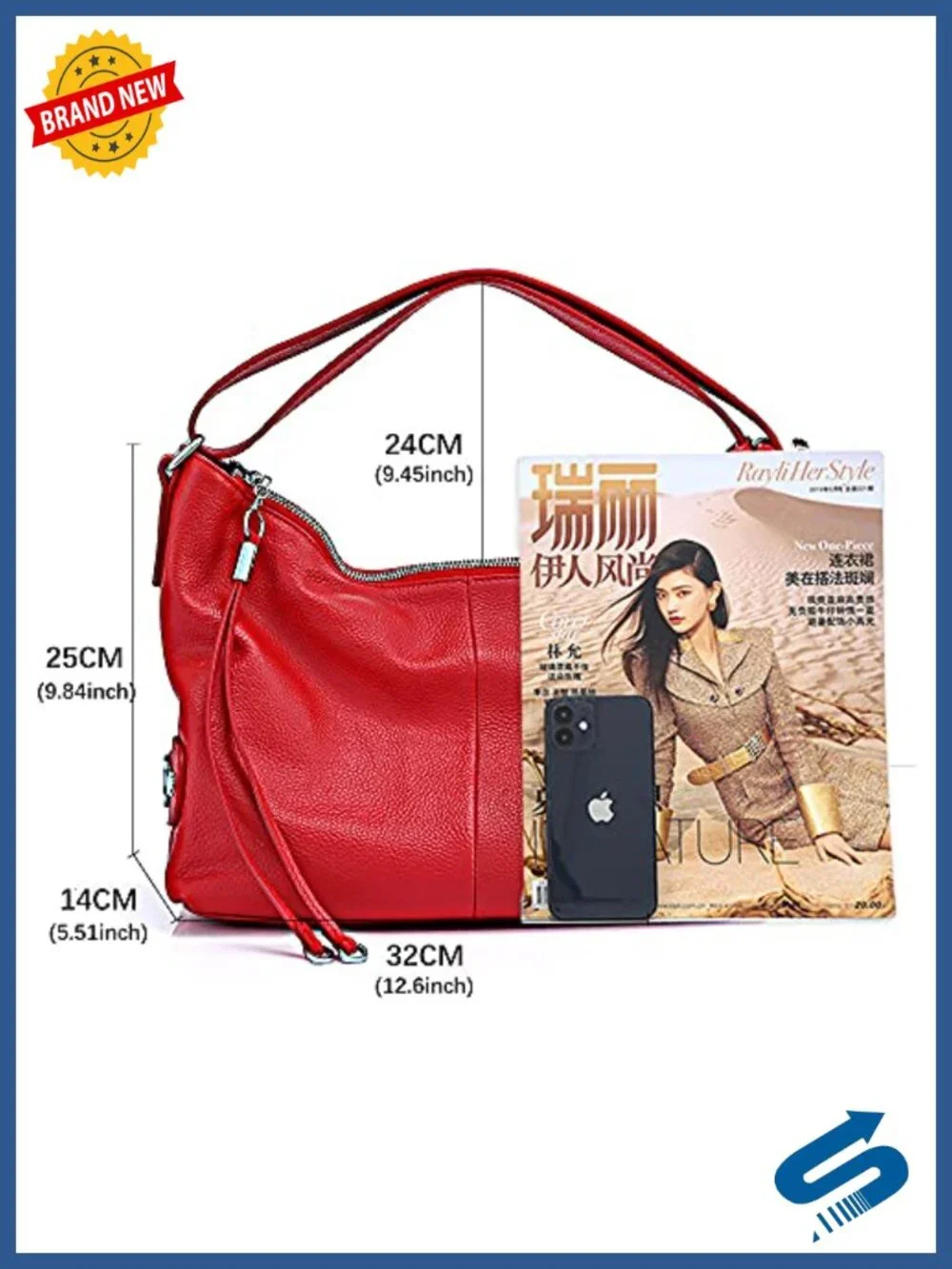 Genuine Leather Women's Tote Handbag with Adjustable Shoulder Strap and