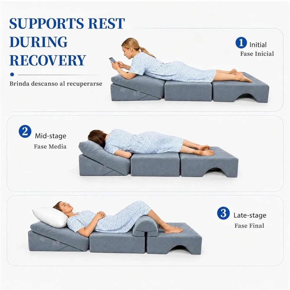 BBL Recovery Bed Mattress 9-Piece Adjustable Post Surgery Pillow Set Grey Foam