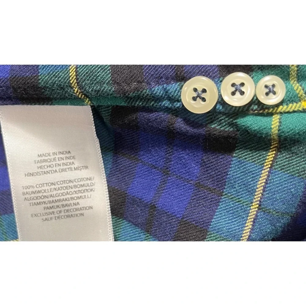 Ralph Lauren Flannel Shirt‎ Mens Medium Blue Green Plaid Classic Fit Button Down