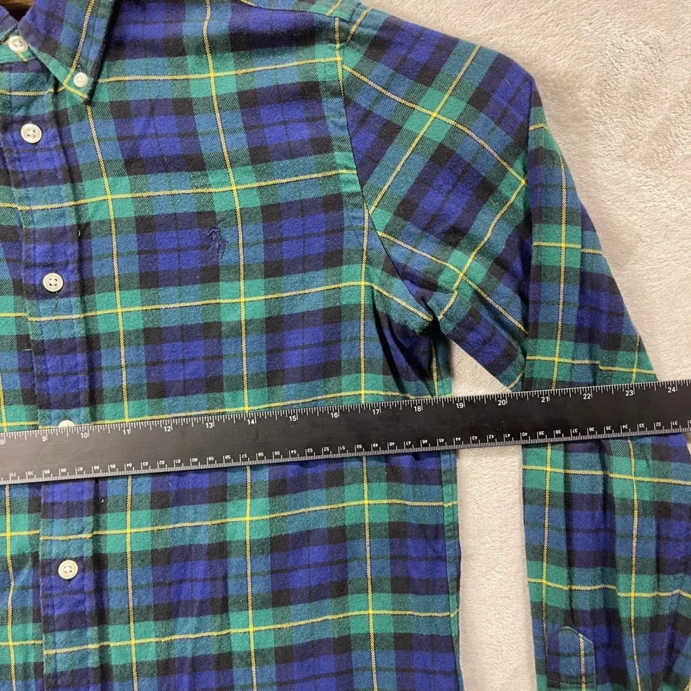 Ralph Lauren Flannel Shirt‎ Mens Medium Blue Green Plaid Classic Fit Button Down