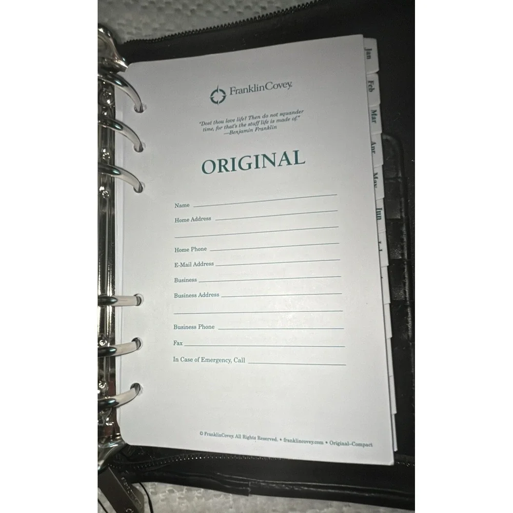 Vtg Franklin Covey Compact System 6 Ring Binder Black NWOT‎ Undated Inserts