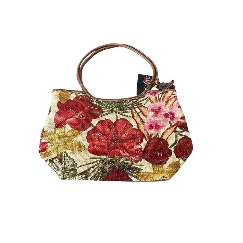 NEW frankie & johnnie floral beaded should bag‎ purse woven