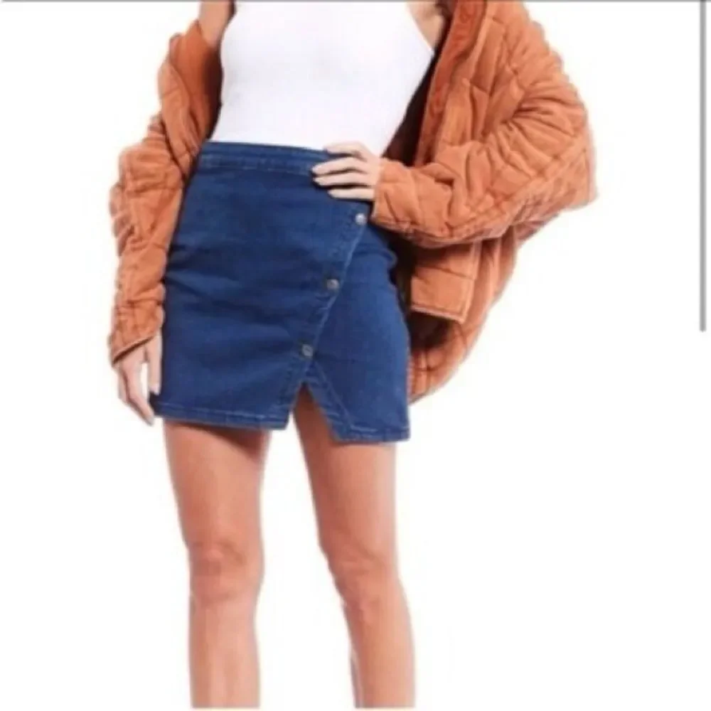 Free People-‎ We The Free Blue Wrap Mini Skirt Casual Sz 12