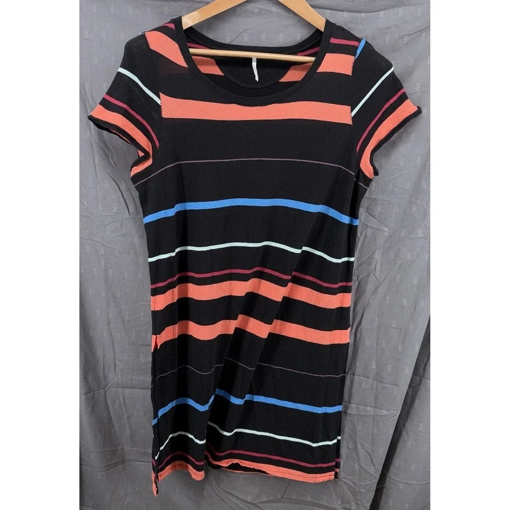 Free People Womens Too Legit Short Sleeve Side Slit‎ Striped Tunic Shirt Dress