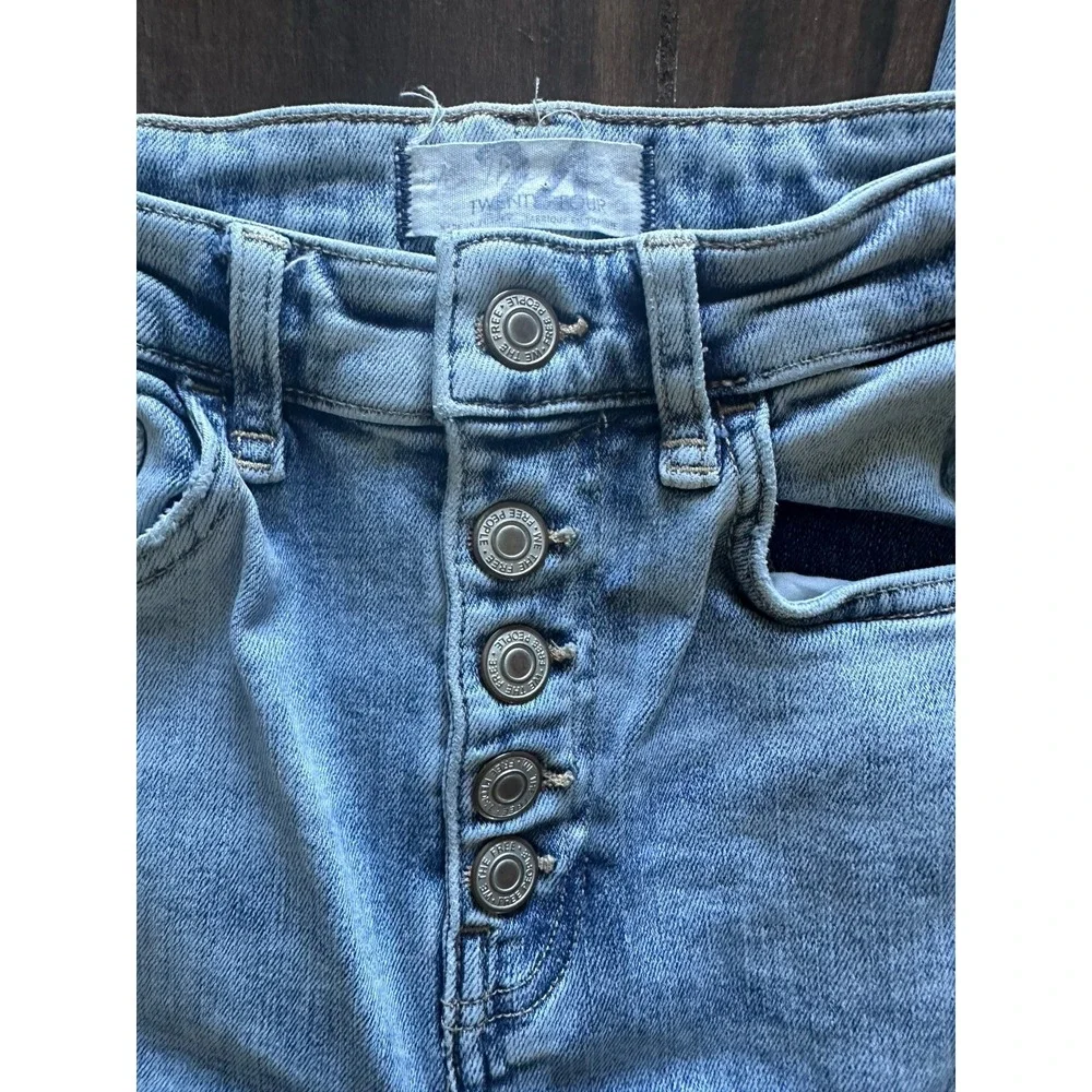 Free People Twenty 4 Ripped High Rise Button Fly Skinny Jeans Light Wash‎